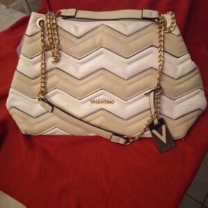 Valentino Chevron Beige and White Shoulder Bag